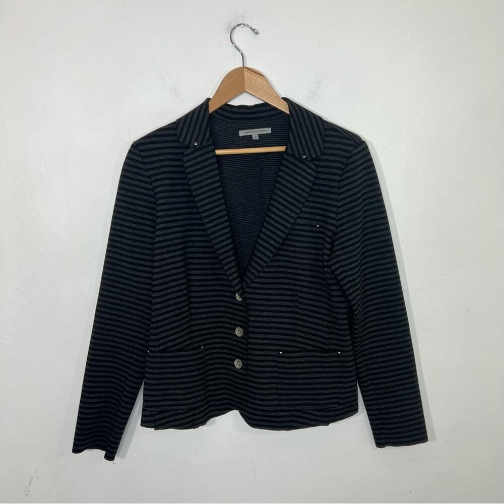 Anthropologie Uncle Frank Black Gray Striped Blazer Size 10